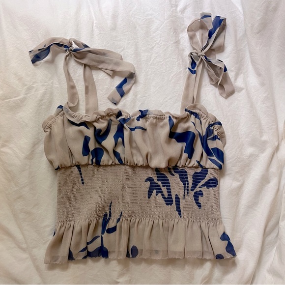 Aritzia Tops - Aritzia Wilfred Ballad Ruffled Cami, Tan and Blue, size Medium